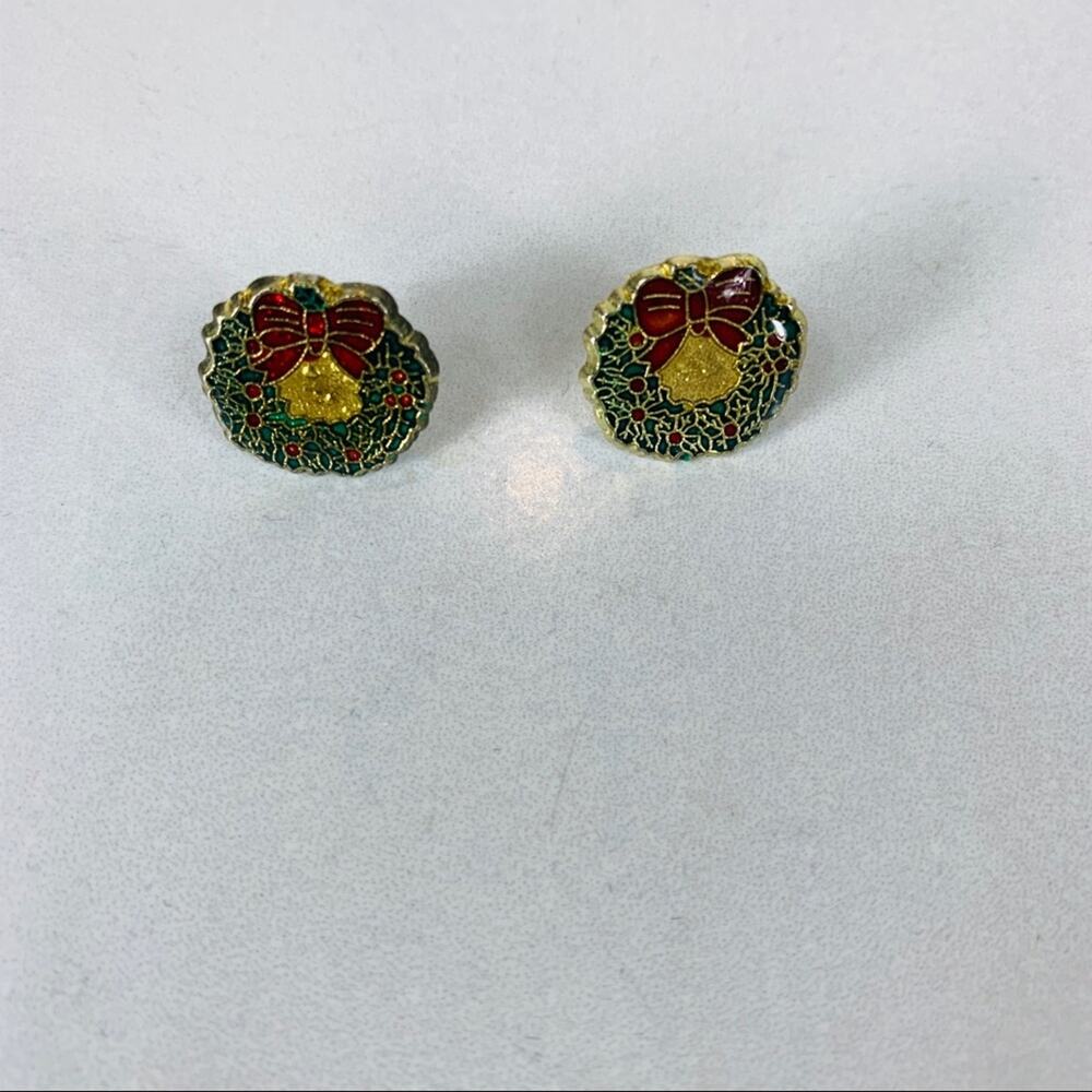 Enamel Wreath Earrings Vintage Green Red Gold